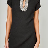 Jewel Trim Neck Mini Dress