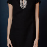 Jewel Trim Neck Mini Dress