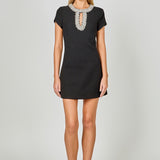 Jewel Trim Neck Mini Dress