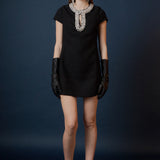 Jewel Trim Neck Mini Dress