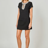 Jewel Trim Neck Mini Dress