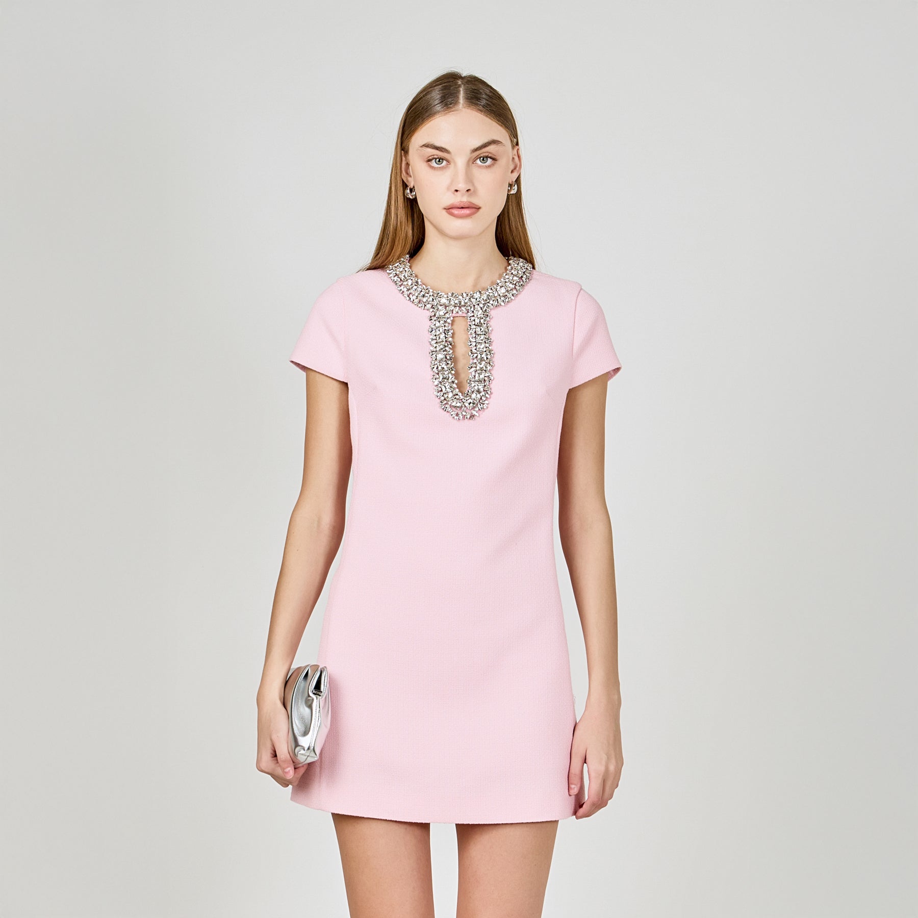 Jewel Trim Neck Mini Dress