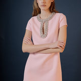 Jewel Trim Neck Mini Dress