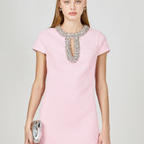 Jewel Trim Neck Mini Dress
