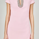 Jewel Trim Neck Mini Dress