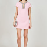 Jewel Trim Neck Mini Dress