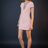 Jewel Trim Neck Mini Dress