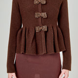 Bow Trim Flared Cardigan