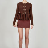 Bow Trim Flared Cardigan