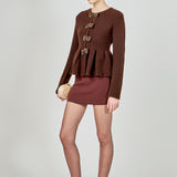 Bow Trim Flared Cardigan