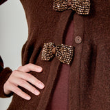Bow Trim Flared Cardigan