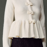 Bow Trim Flared Cardigan