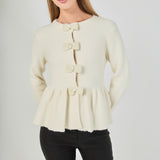 Bow Trim Flared Cardigan
