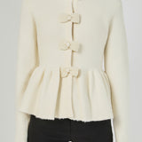 Bow Trim Flared Cardigan