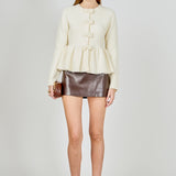 Bow Trim Flared Cardigan