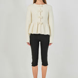 Bow Trim Flared Cardigan