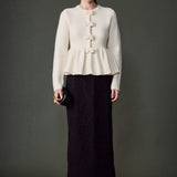 Bow Trim Flared Cardigan