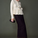 Bow Trim Flared Cardigan