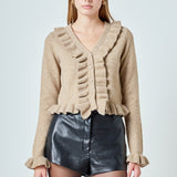Ruffled V-Neck Cardigan
