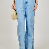 Mid-Waisted Side Buttoned Jeans