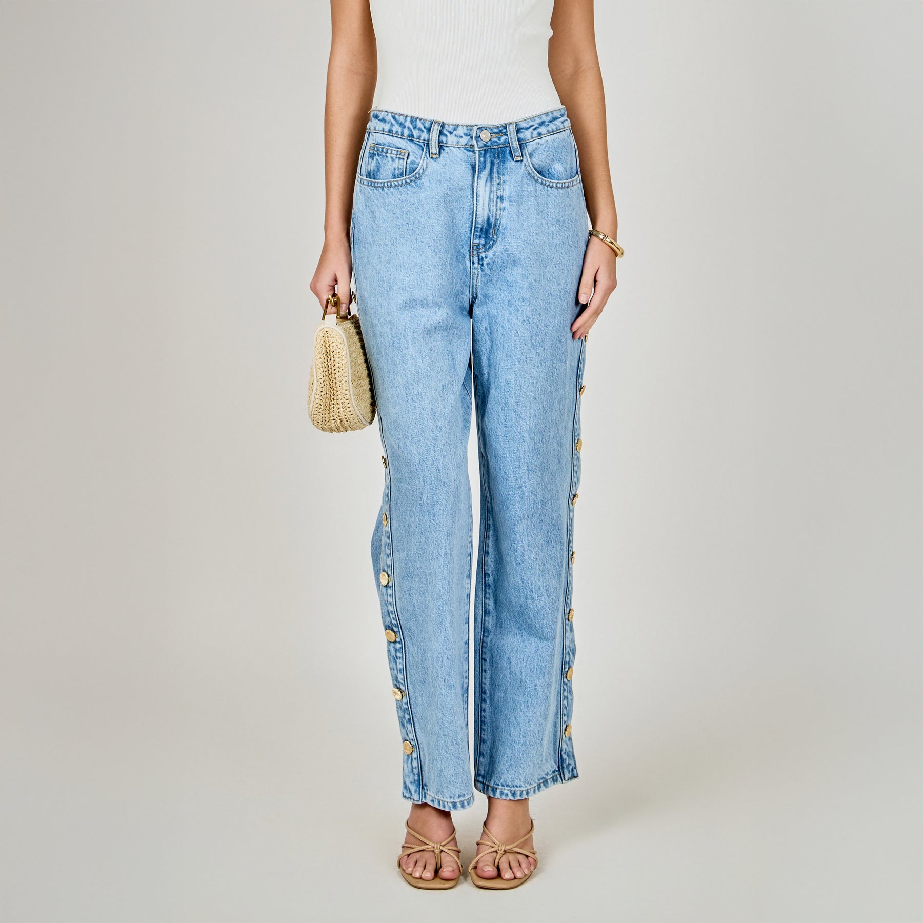 Mid-Waisted Side Buttoned Jeans