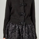Round Neck Bow Trim Cardigan