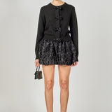 Round Neck Bow Trim Cardigan