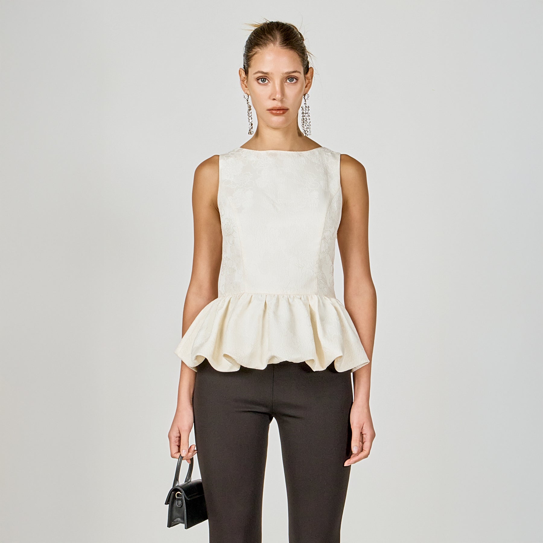 Jacquard Sleeveless Peplum Top