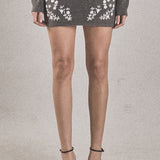 Floral Embroidered Low Waist Knit Mini Skirt