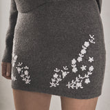 Floral Embroidered Low Waist Knit Mini Skirt
