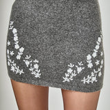 Floral Embroidered Low Waist Knit Mini Skirt