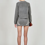 Floral Embroidered Low Waist Knit Mini Skirt