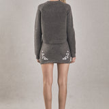 Floral Embroidered Low Waist Knit Mini Skirt