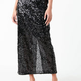 Sequin Back Slit Maxi Skirt