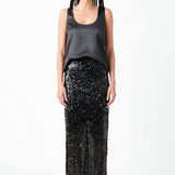 Sequin Back Slit Maxi Skirt