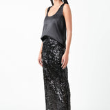 Sequin Back Slit Maxi Skirt