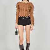 Ruffled Striped Knit Top