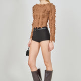 Ruffled Striped Knit Top