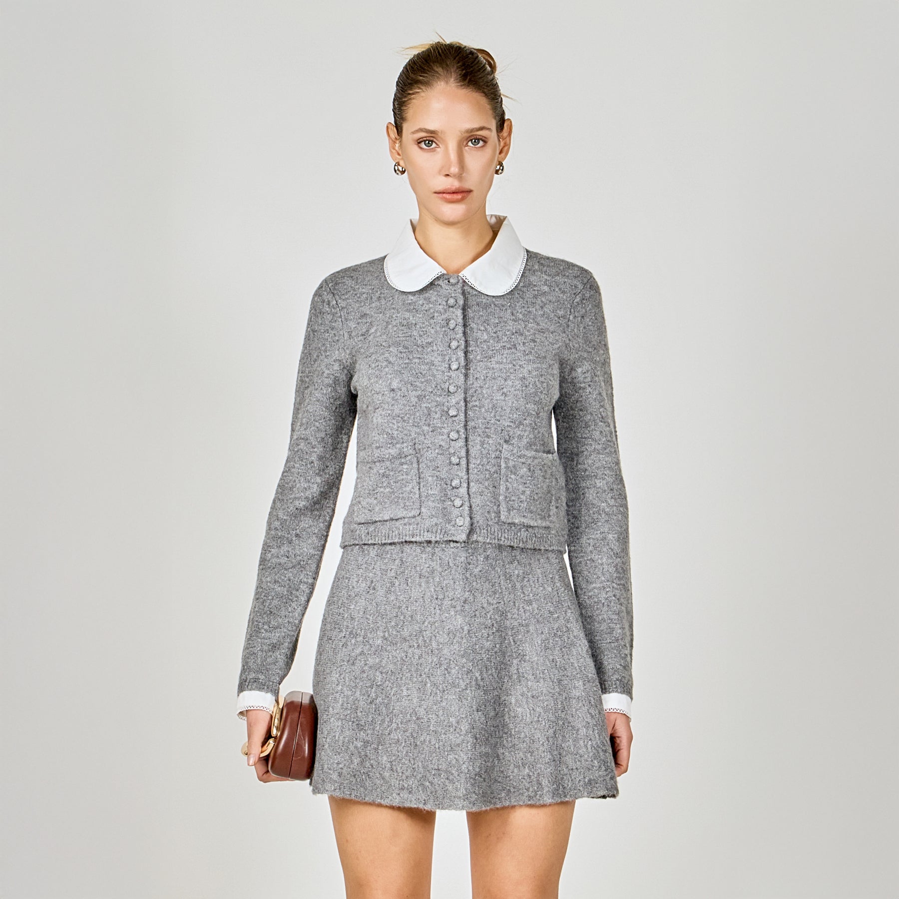 Knit Cardigan with Peter Pan Collar