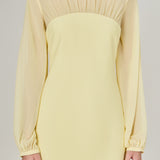 Mixed Media Mini Dress with Puff Sleeves