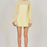 Mixed Media Mini Dress with Puff Sleeves