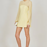 Mixed Media Mini Dress with Puff Sleeves