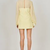 Mixed Media Mini Dress with Puff Sleeves