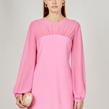 Mixed Media Mini Dress with Puff Sleeves