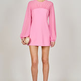 Mixed Media Mini Dress with Puff Sleeves