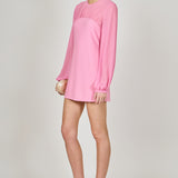 Mixed Media Mini Dress with Puff Sleeves