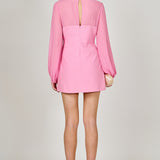 Mixed Media Mini Dress with Puff Sleeves