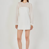 Mixed Media Mini Dress with Puff Sleeves
