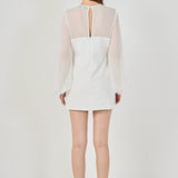 Mixed Media Mini Dress with Puff Sleeves