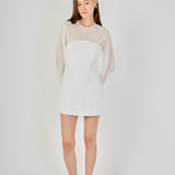 Mixed Media Mini Dress with Puff Sleeves